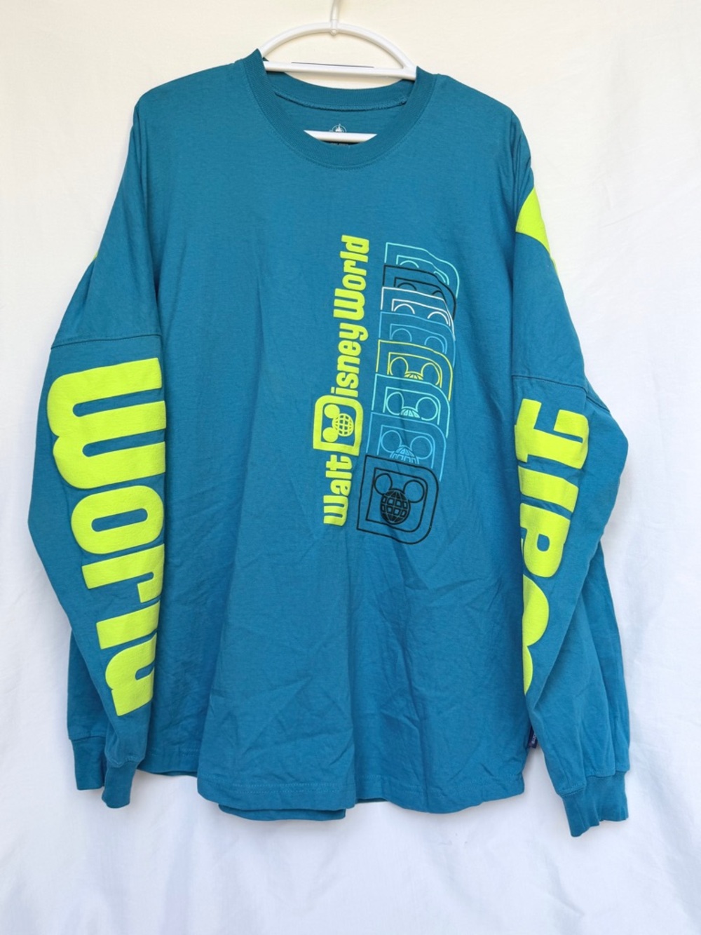 Disney Teal Long Sleeve Shirt with Neon Yellow Graphics
